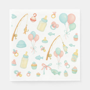 Fishing rod Baby reveal for Fishing lovers Napkins