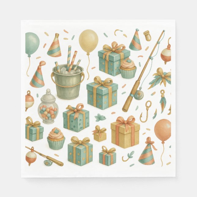 Fishing rod  Birthday themed for Fishing lovers  Napkins (Front)