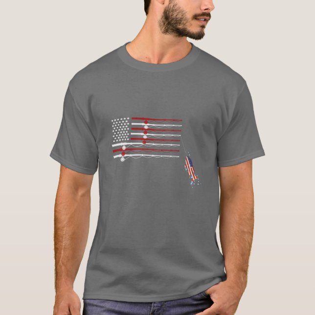 Fishing Rod Flag and Fish T-Shirt (Front)