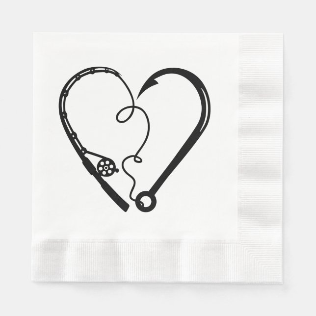 Fishing Rod Heart Heart Napkins (Front)
