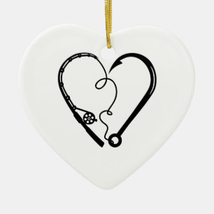FISHING ROD HEART HOOK CERAMIC ORNAMENT