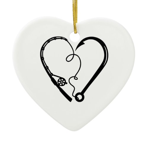 FISHING ROD HEART HOOK CERAMIC ORNAMENT