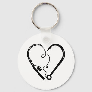 FISHING ROD HEART HOOK KEYCHAIN