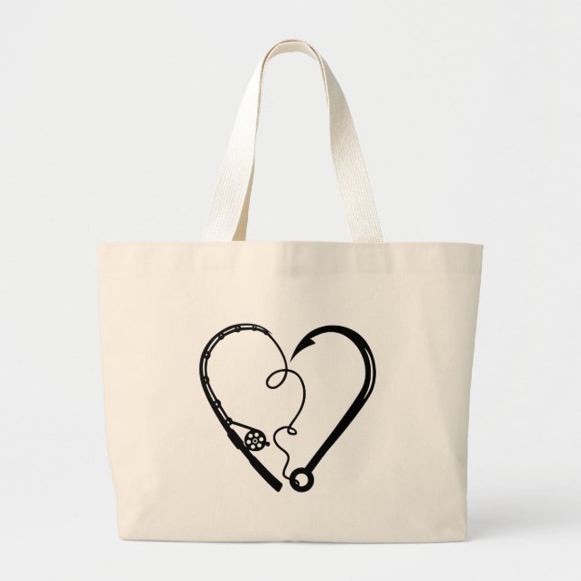 FISHING ROD HEART HOOK LARGE TOTE BAG (Front)