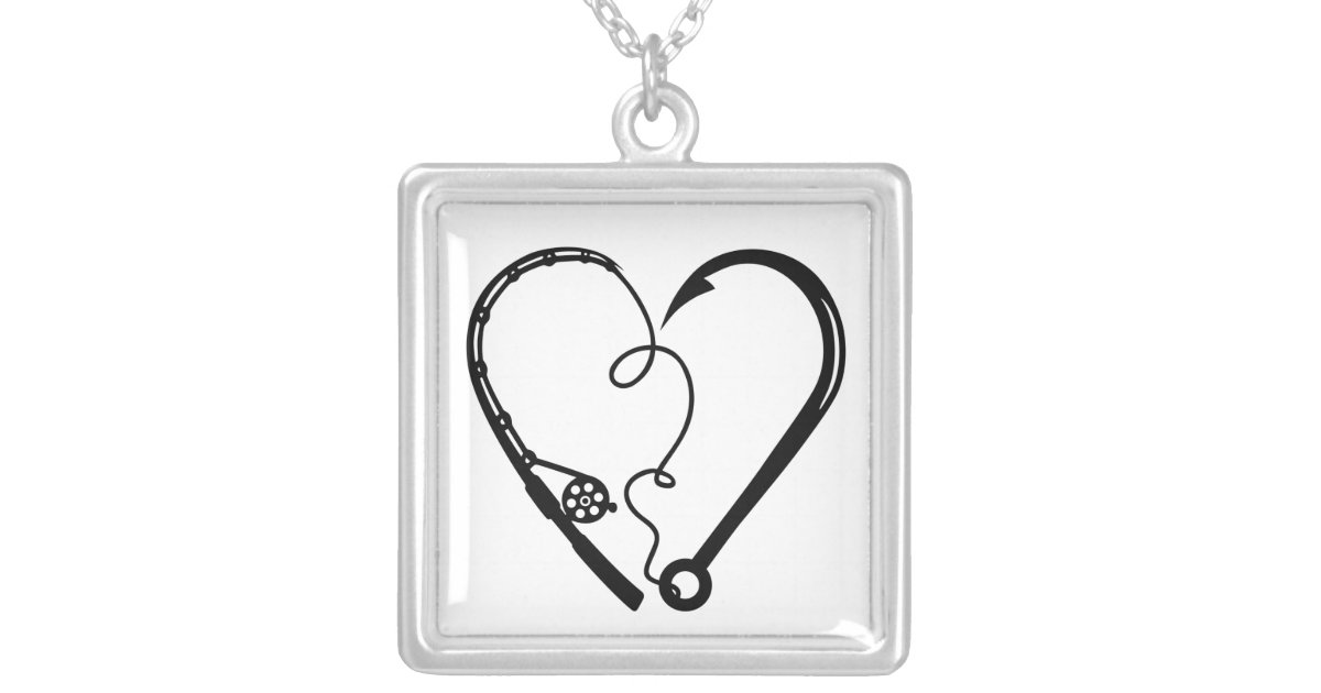 FISHING ROD HEART HOOK SILVER PLATED NECKLACE