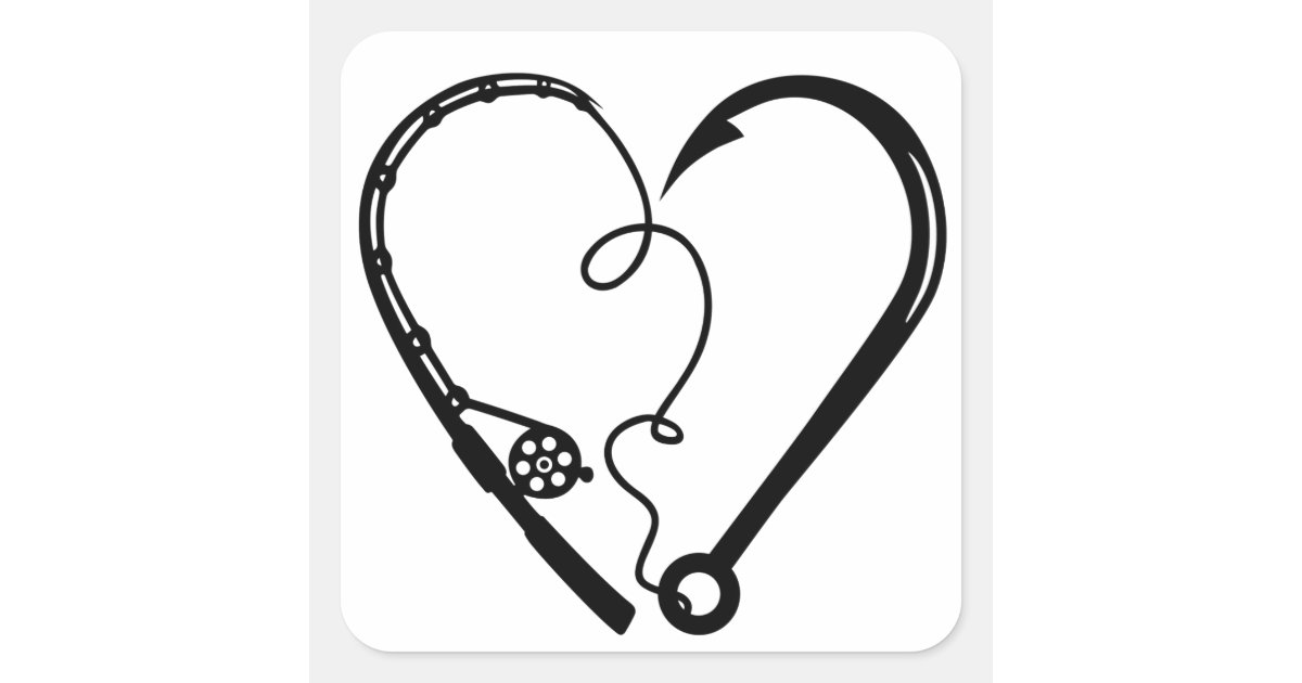 FISHING ROD HEART HOOK SQUARE STICKER Zazzle