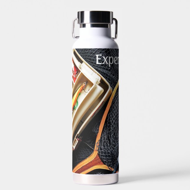Fishing Rod-Net-Lures design Personalize Water Bottle (Front)