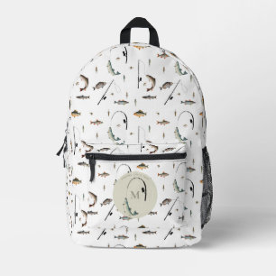Fishing Rod & Reel Fish Theme Fisherman Monogram Printed Backpack
