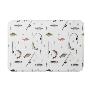 Fishing Rod & Reel Fish Theme Pattern Bath Mat
