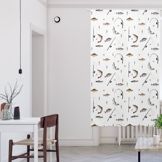 Fishing Rod & Reel Fish Theme Seamless Pattern Blackout Curtains (Living Room)