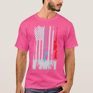 Fishing Rod Shotgun Deer Flag (On Back) T-Shirt