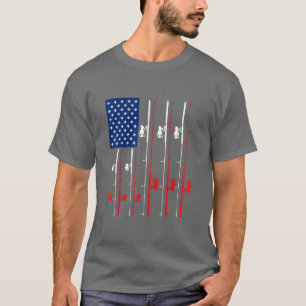 Fishing Rod US Flag Cute Fish HuntingGift T-Shirt