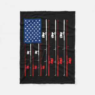 Fishing Rod Us Flag Shirt Cute Fish Hunting Gift  Fleece Blanket