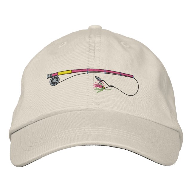 Fishing Rod with Fly Embroidered Baseball Cap (Front)