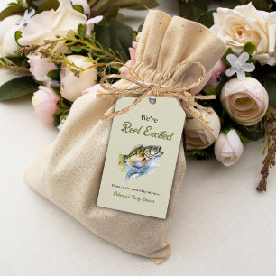 Fishing Sage Green Reel Excited Baby Shower Gift Tags