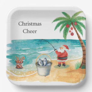 Fishing Santa Christmas themed Paper Plates