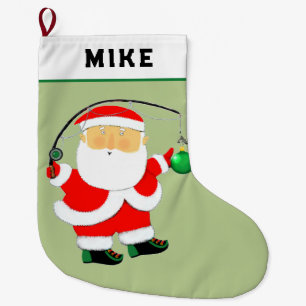Fishing Santa Large Christmas Stocking