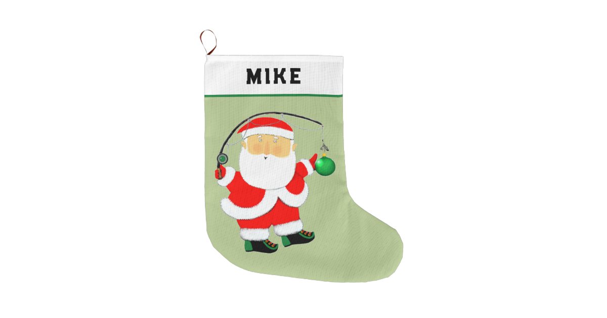 Fishing Santa Claus Large Christmas Stocking, Zazzle