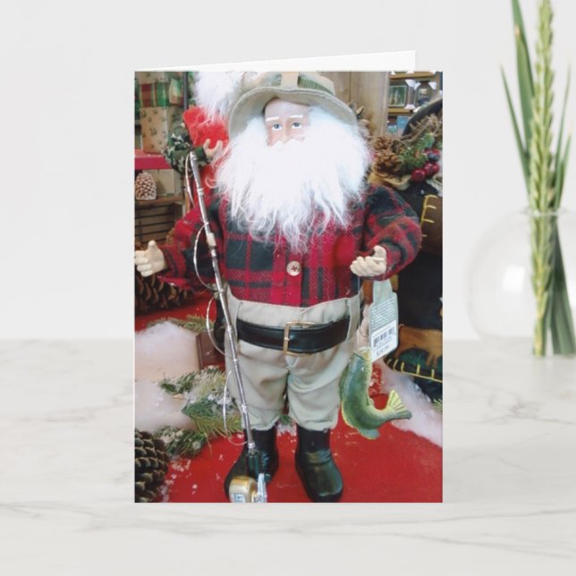 "FISHING SANTA" says MERRY CHRISTMAS-CATCH BIG ONE Holiday Card (Front)