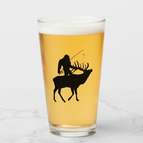 Fishing Sasquatch Riding Elk Beer Glass Tumblr