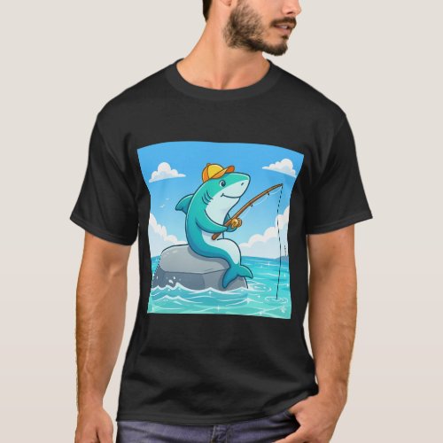 Fishing Shark – Whimsical Ocean Humor Design T-Shirt