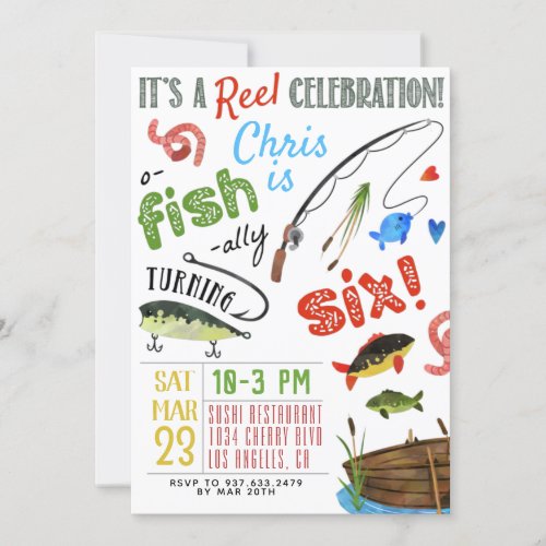 Fishing Sixth Birthday Invitation