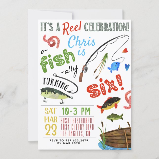 Fishing Sixth Birthday Invitation (Front)