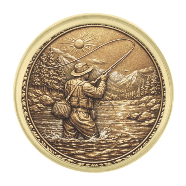 Fishing Small Round Lapel Pin (Front)