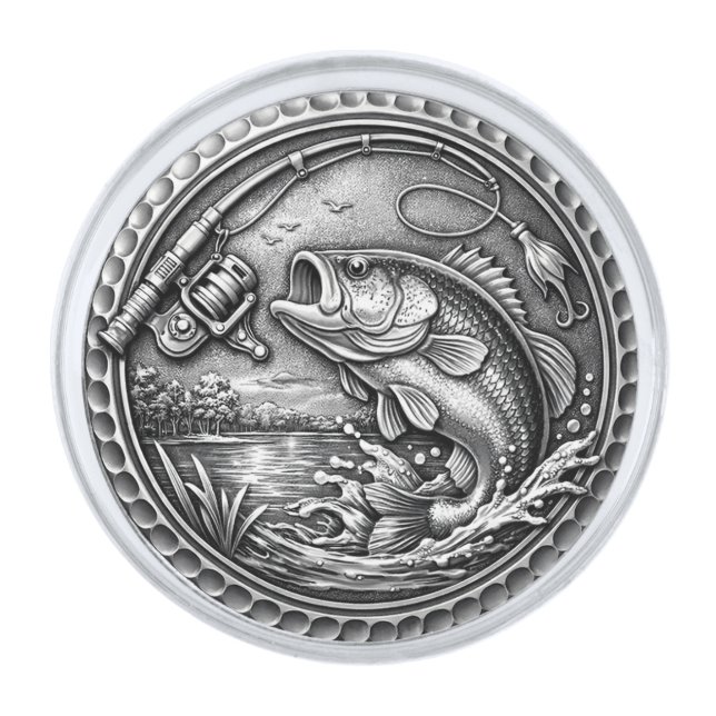 Fishing Small Round Lapel Pin (Front)