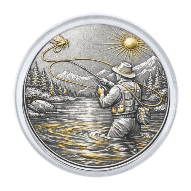 Fishing Small Round Lapel Pin (Front)