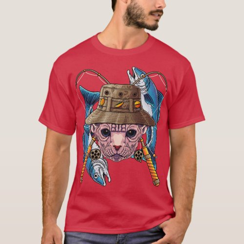 Fishing Sphynx Outdoor Fisherman Cat Cute Fly Fish T_Shirt