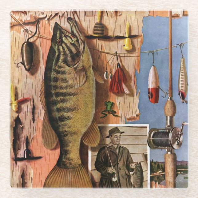 Fishing Still Life by John Atherton Glass Coaster (Front)
