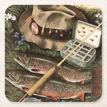 Fishing Still Life Square Paper Coaster by PostSports at Zazzle