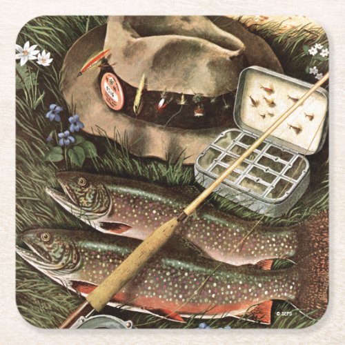 Fishing Still Life Square Paper Coaster