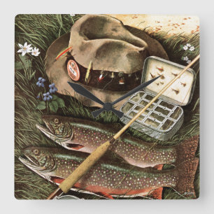Fishing Still Life Square Wall Clock