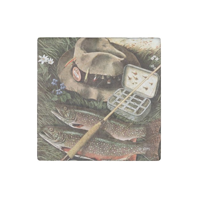 Fishing Still Life Stone Magnet (Front)