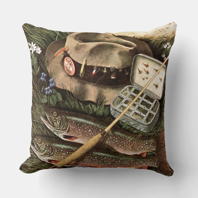 Fishing Still Life Throw Pillow (Front)