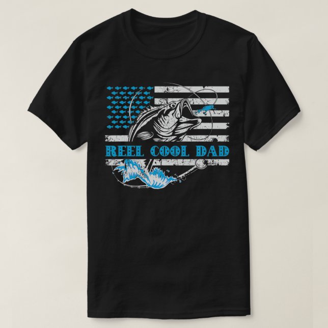 Fishing Stuff For Fathers Day, Reel Cool Dad Ameri T-Shirt (Design Front)