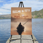 Fishing Sunrise Fisherman 50th Birthday Foam Board<br><div class="desc">"Reeling in Fifty: 'Fishing' Celebration Welcome sign Set the stage for a 50th birthday celebration that echoes the birthday guy's passion for fishing with our 'Fishing' sign. The picturesque scene of a rowing boat on a tranquil lake, bathed in the soft glow of sunrise, invites guests to join in the...</div>