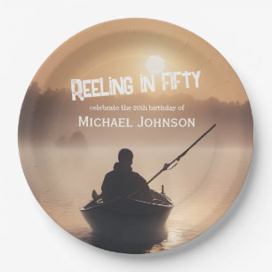 Fishing Sunrise Fisherman 50th Birthday Paper Plates