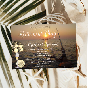 Fishing,Sunset Wine Glass,Ballons Retirement Party Invitation