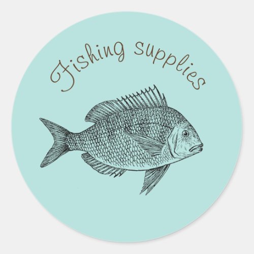 Fishing supplies design business branding classic round sticker