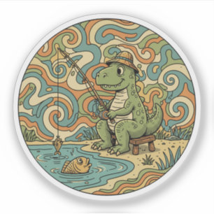 Fishing T-Rex - Groovy Dinosaur Angler Sticker