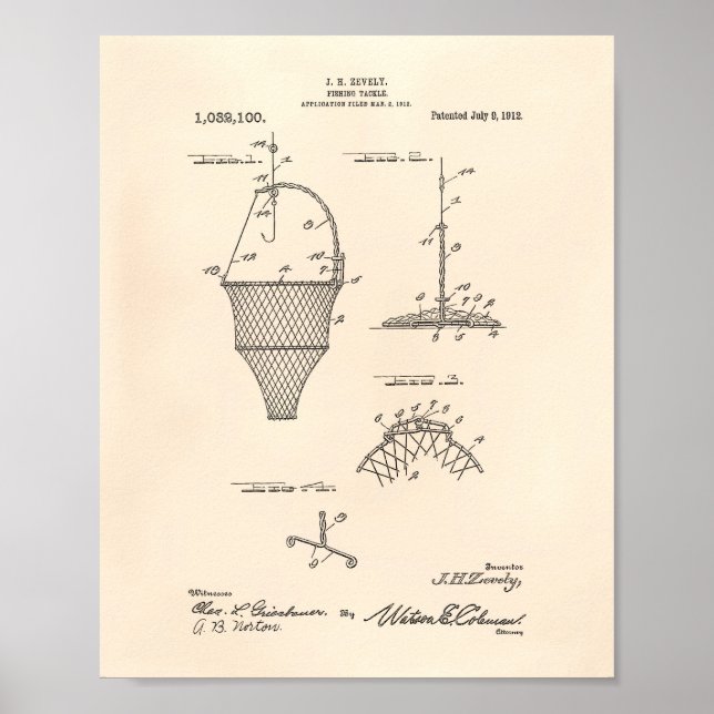 Fishing Tackle 1912 Patent Art Old Peper Poster (Front)