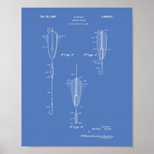 Fishing Tackle 1950 Patent Art Blueprint Poster (Front)