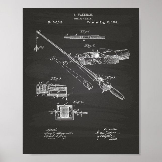 Fishing Tackle 1984 Patent Art Chalkboard Poster (Front)