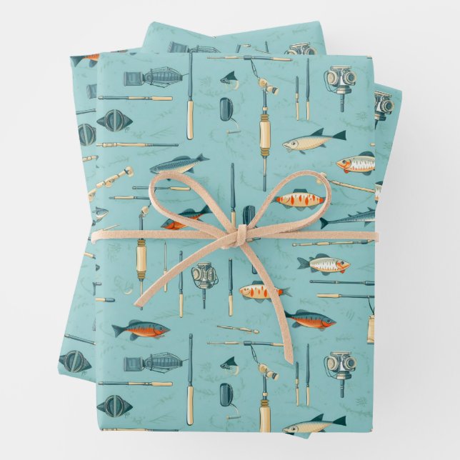 Fishing Tackle Fish Fishing Rods Sports Wrapping Paper Sheets (In situ)