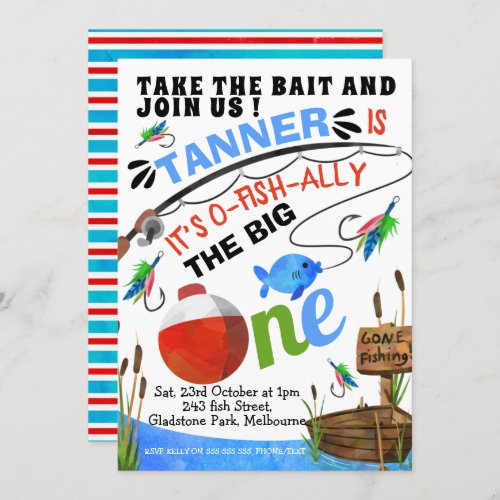 Fishing Take The Bait Big One Birthday Invitation