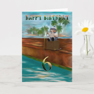 Fishing Teddy Bear Happy 6 Birthday Card