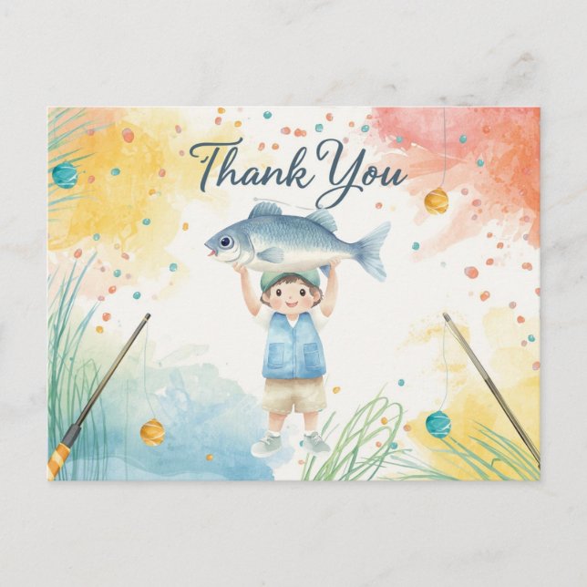 Fishing Thank You Card with Boy Fishing (Front)